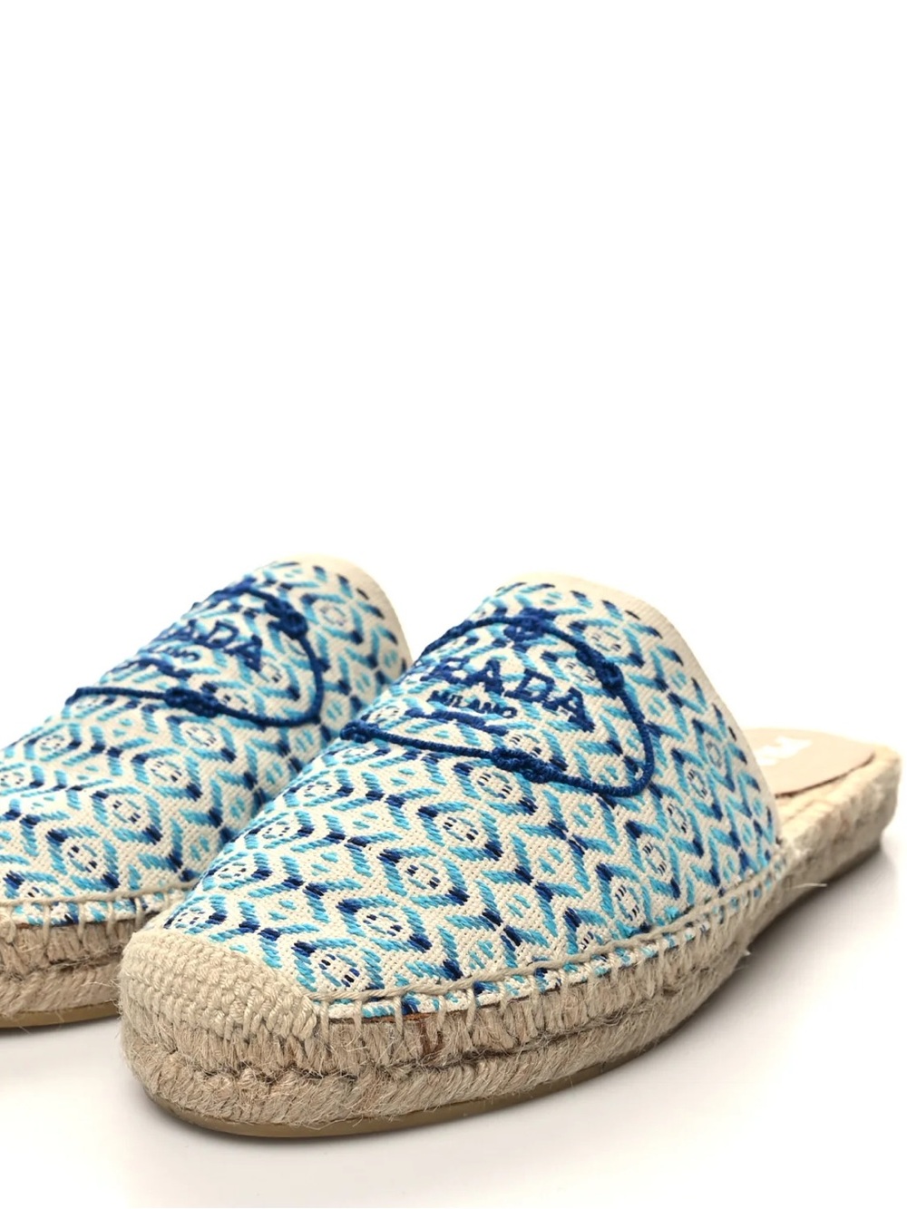 Prada Nastro Blue Jacquard Logo Embroidered Espadrille Mules Size 7 Designer!